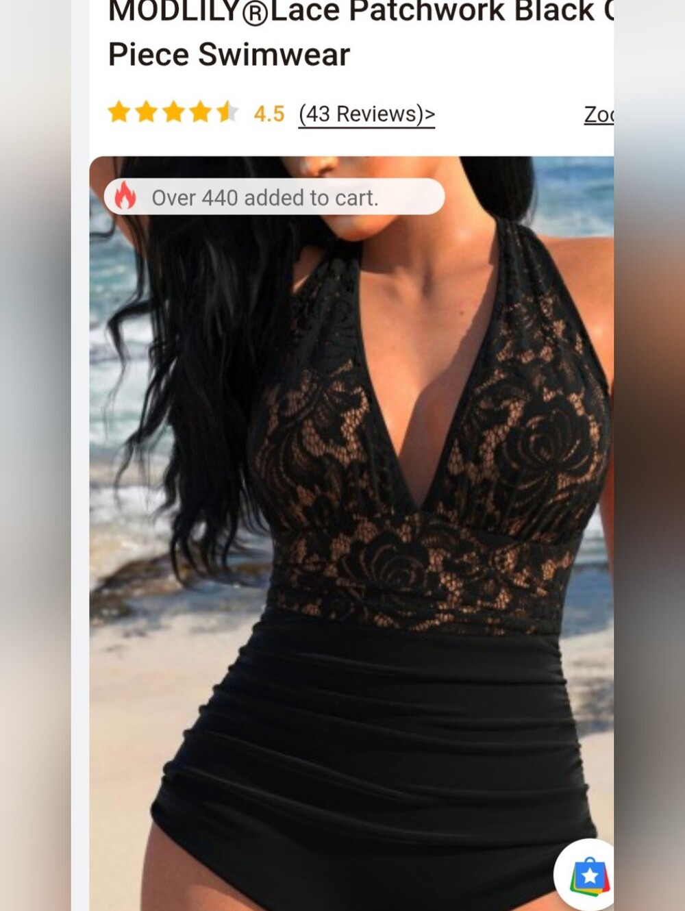Women's Black Lace High-Waist One-Piece Swimsuit - Elegant Support